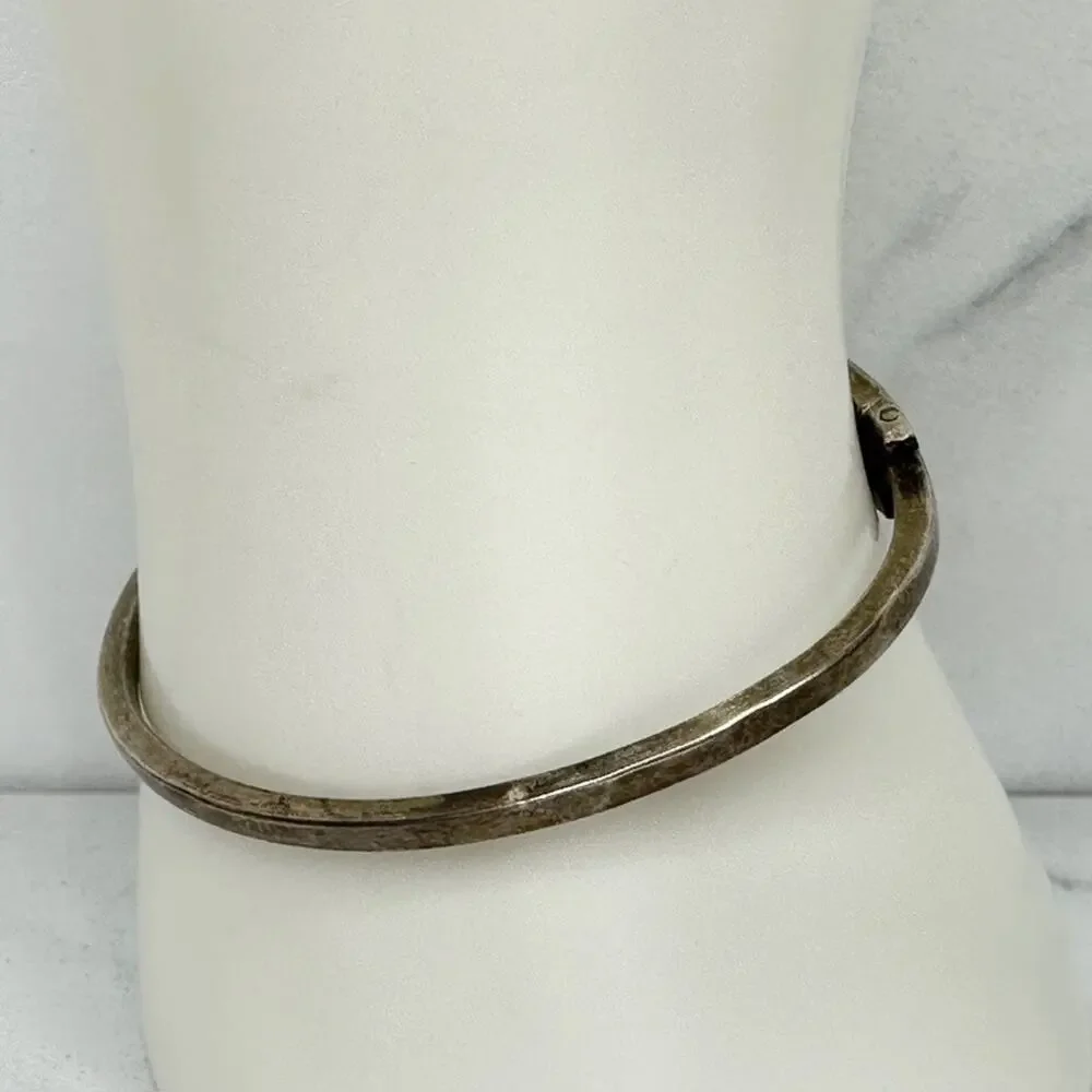 Alpaca Mexico Vintage Green White Diamond Pattern Inlay Hinged Bangle Bracelet ✨